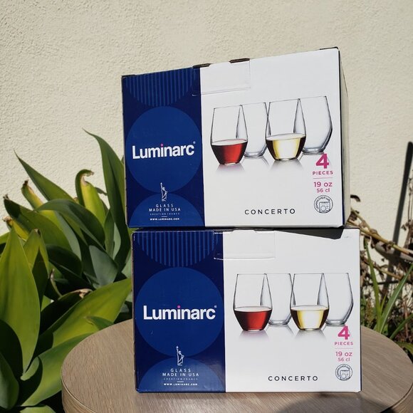 NEW set of 8 Luminarc glass stem less wine glasses cups Barware 19 ounces Makes - Picture 1 of 12